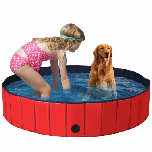 63 Inch Foldable Leakproof Dog Pet Pool Bathing Tub Kiddie Pool for Dogs Cats and Kids-Blue