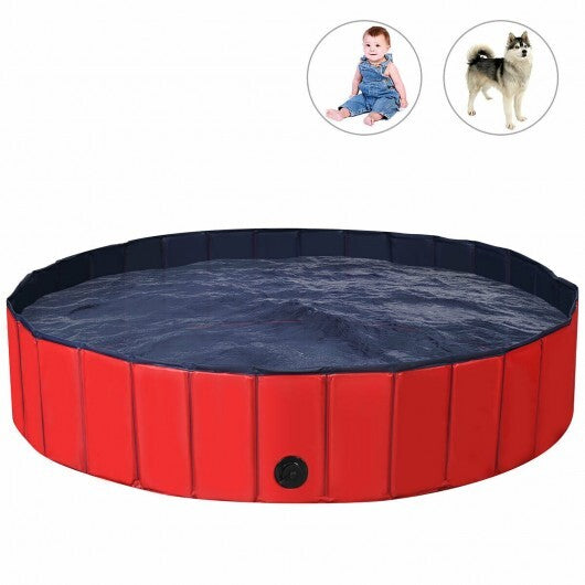 63 Inch Foldable Leakproof Dog Pet Pool Bathing Tub Kiddie Pool for Dogs Cats and Kids-Blue