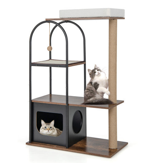 47 Inch Tall Cat Tree Tower Top Perch Cat Bed with Metal Frame-Black