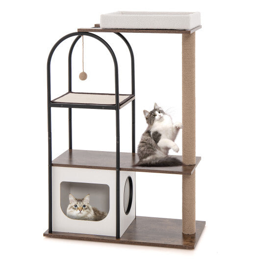 47 Inch Tall Cat Tree Tower Top Perch Cat Bed with Metal Frame-Black