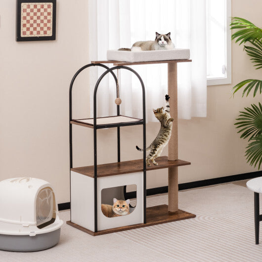 47 Inch Tall Cat Tree Tower Top Perch Cat Bed with Metal Frame-Black