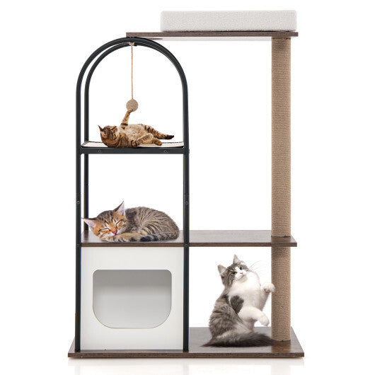 47 Inch Tall Cat Tree Tower Top Perch Cat Bed with Metal Frame-Black