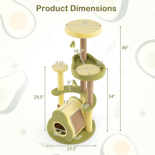 Freestanding Multi-level Avocado Cat Tower with Private Condo-Green - Color: Green
