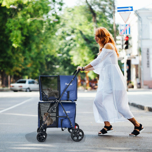 4-in-1 Double Pet Stroller with Detachable Carrier and Travel Carriage-Beige