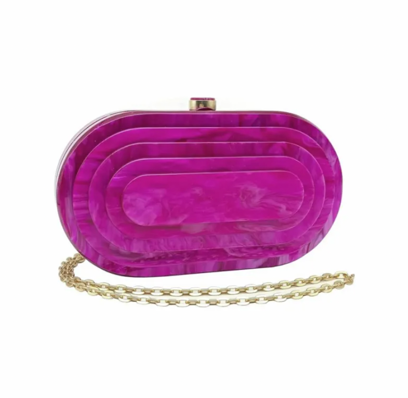 Art Deco Acrylic Oval Clutch Handbag-Rose-1
