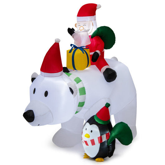 7 Feet Inflatable Santa Claus Riding Bear with Penguin Gift Bags and Gift Box