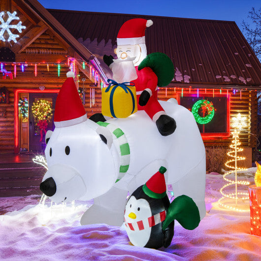 7 Feet Inflatable Santa Claus Riding Bear with Penguin Gift Bags and Gift Box