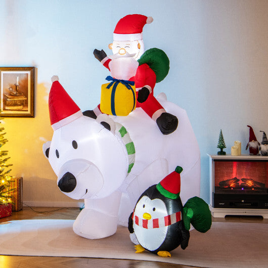 7 Feet Inflatable Santa Claus Riding Bear with Penguin Gift Bags and Gift Box