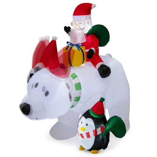 7 Feet Inflatable Santa Claus Riding Bear with Penguin Gift Bags and Gift Box