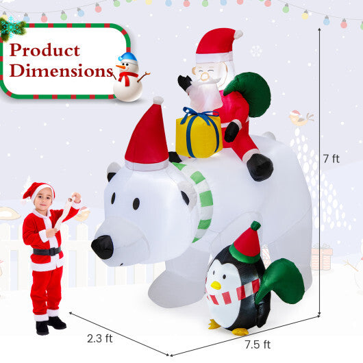 7 Feet Inflatable Santa Claus Riding Bear with Penguin Gift Bags and Gift Box