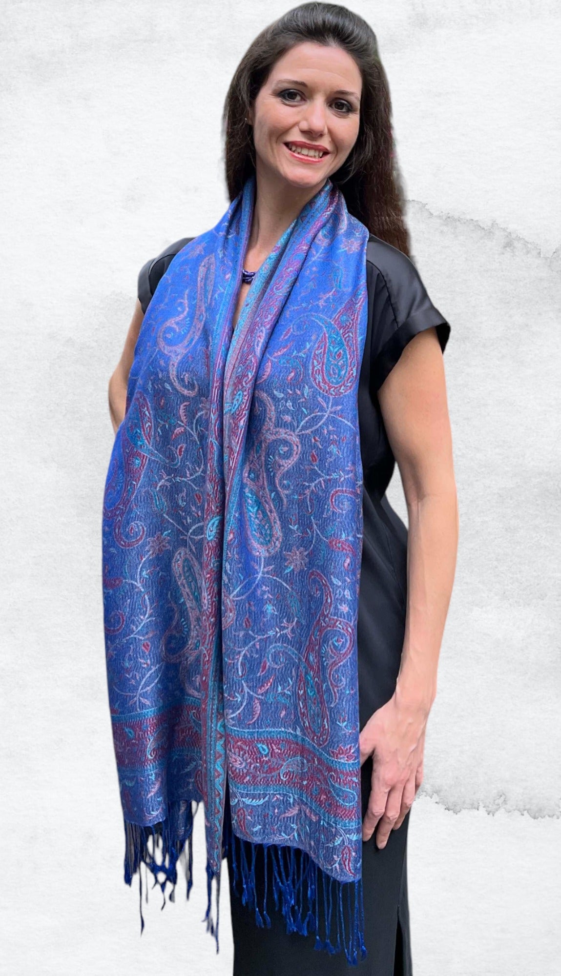 Royal Blue Modal Jamawar Pashmina Scarf-3