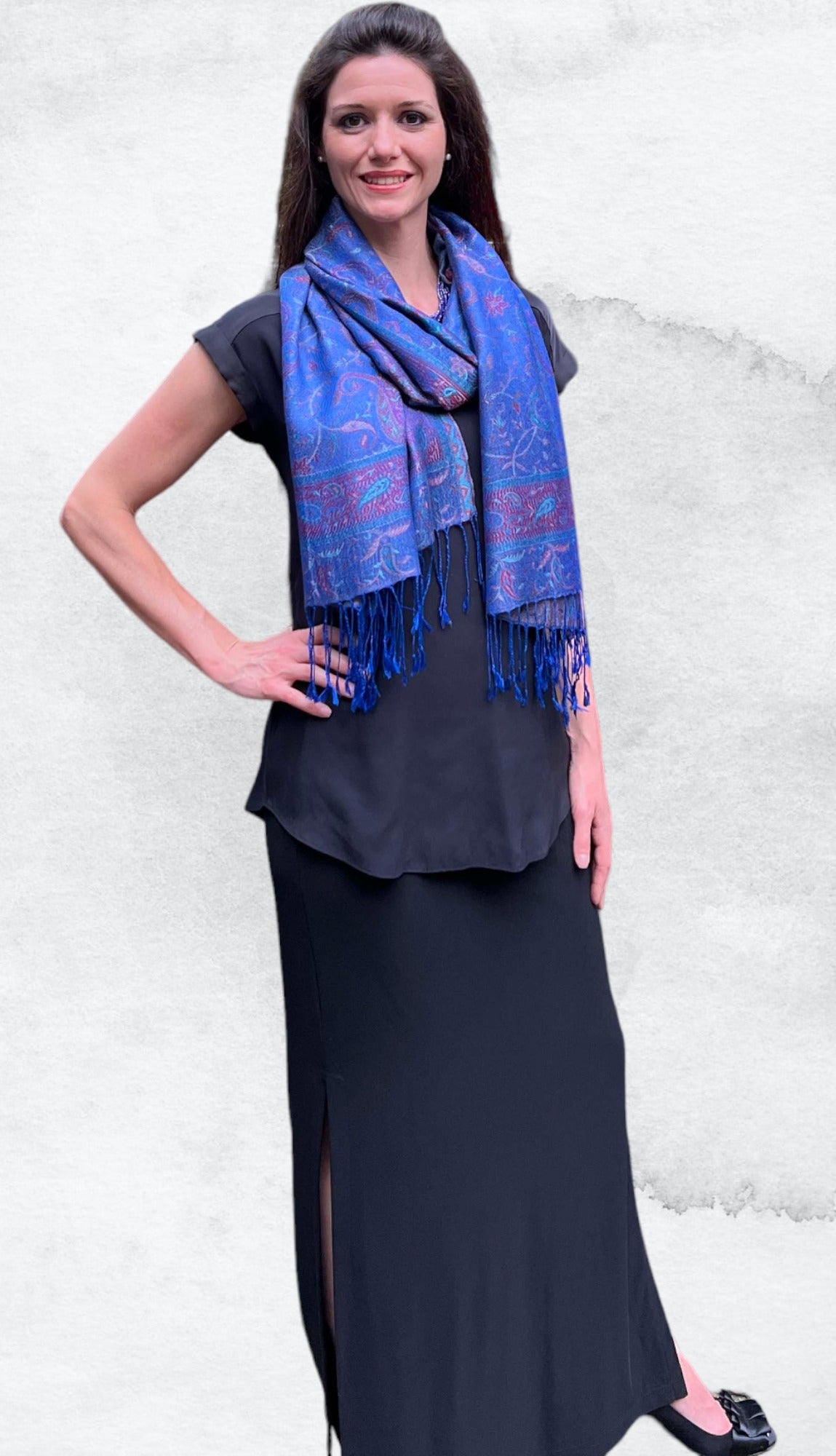 Royal Blue Modal Jamawar Pashmina Scarf-1