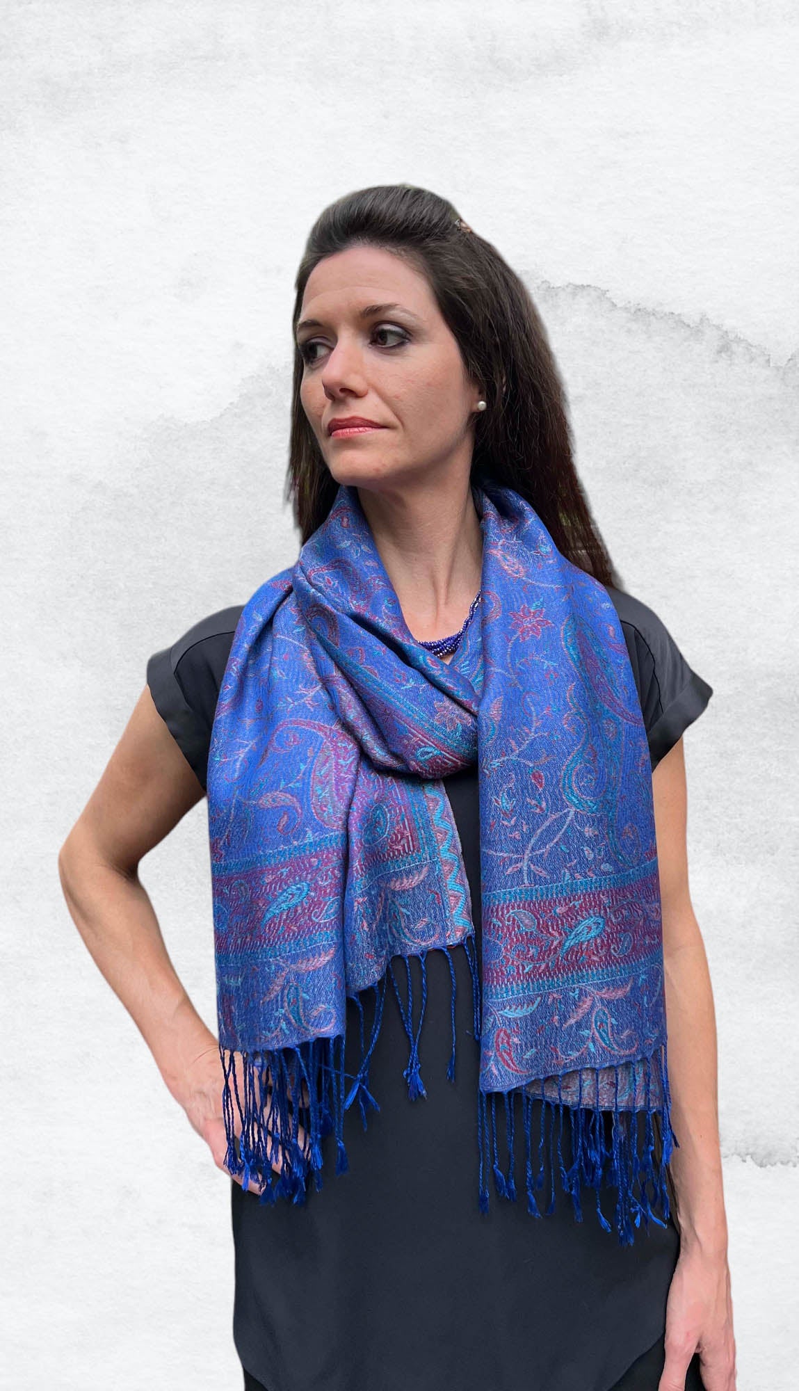 Royal Blue Modal Jamawar Pashmina Scarf-0