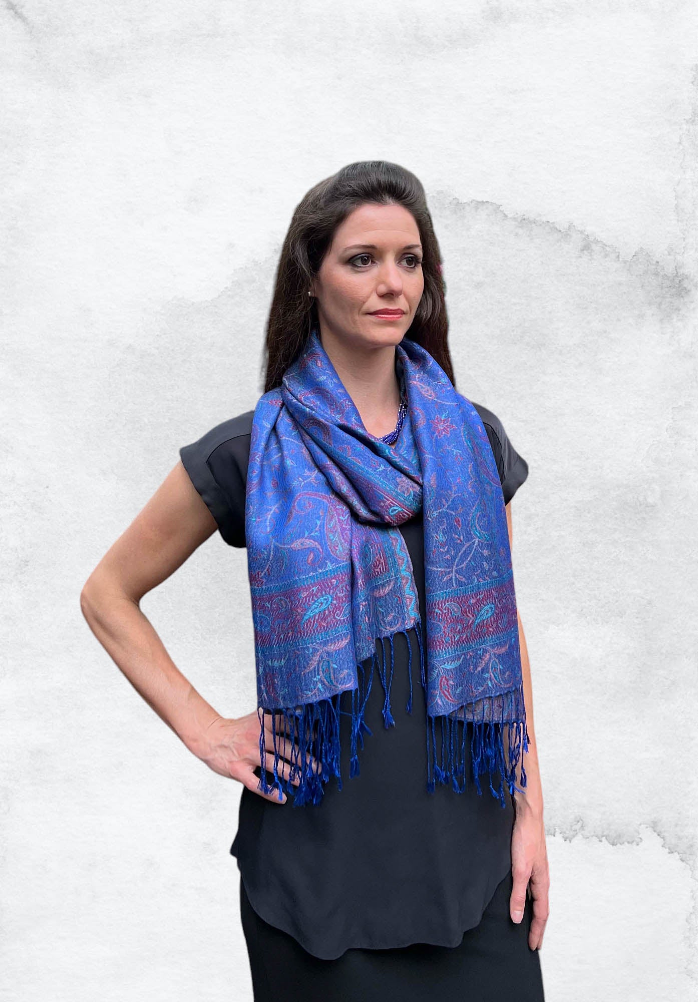 Royal Blue Modal Jamawar Pashmina Scarf-2