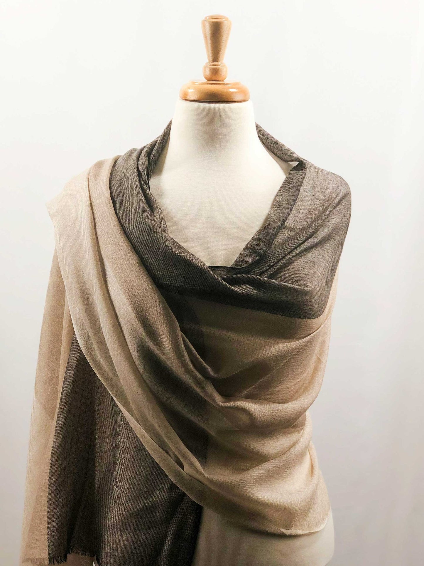 Beige Lightweight Ombre Wool Scarf-2