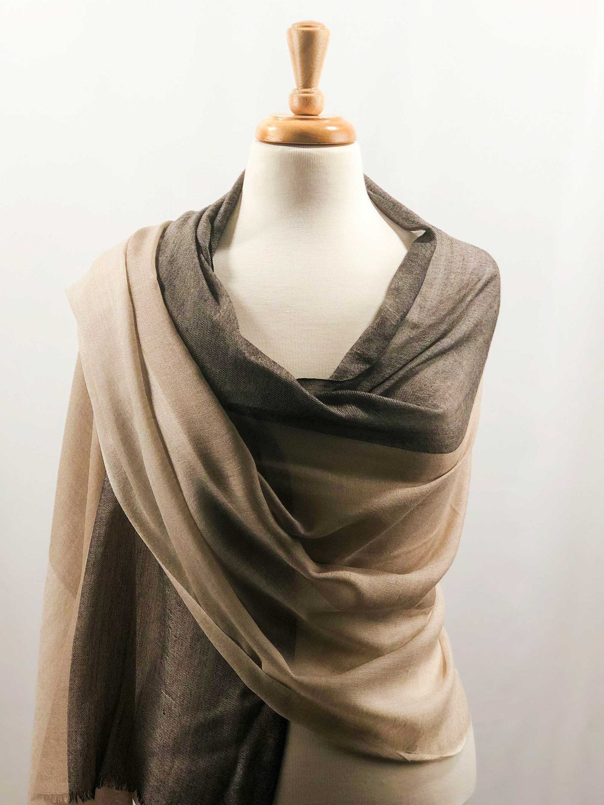 Beige Lightweight Ombre Wool Scarf-2