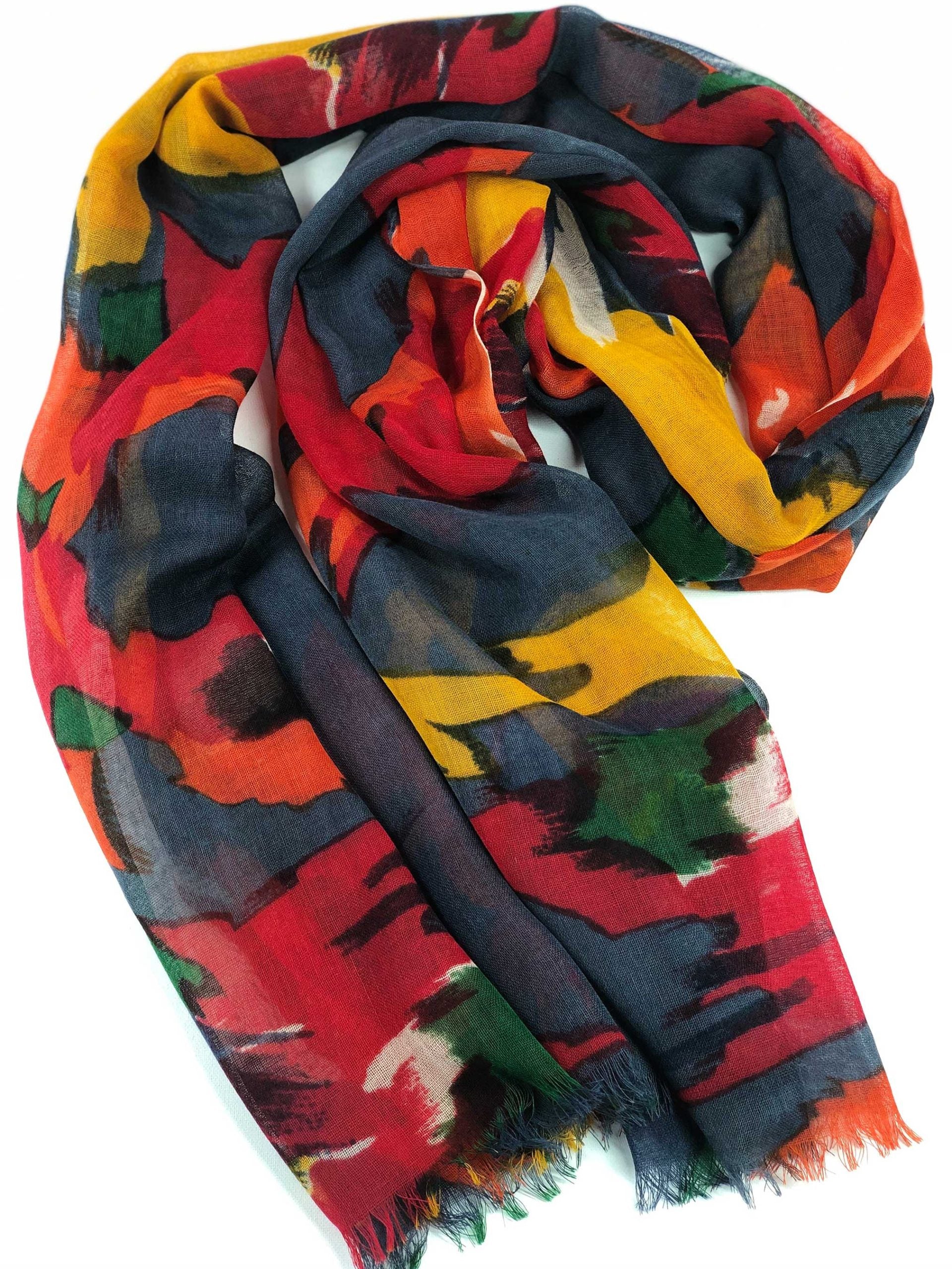 Hand Painted Red & Grey Watercolor Scarf-0