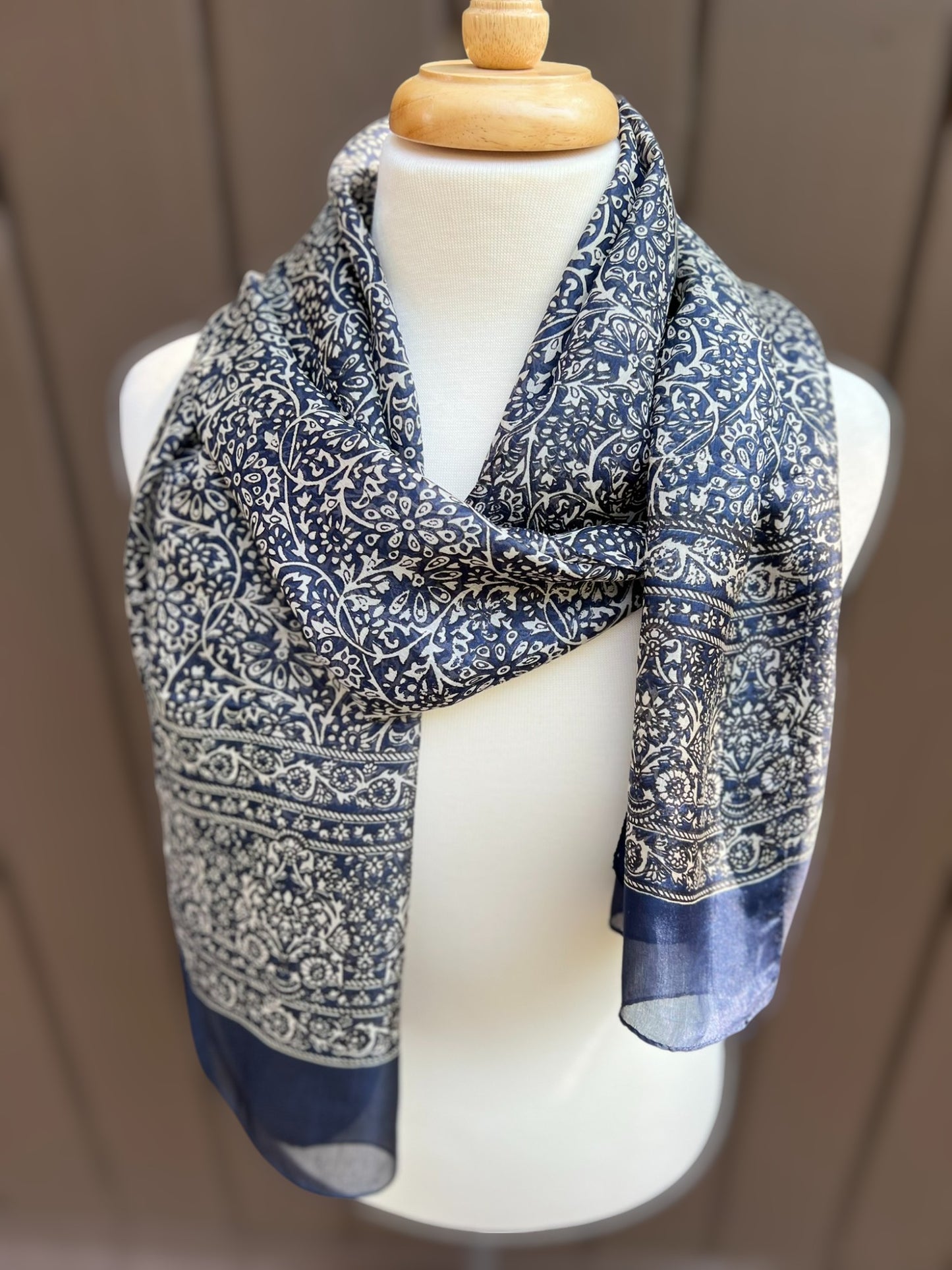 Navy and White Silk Scarf-2