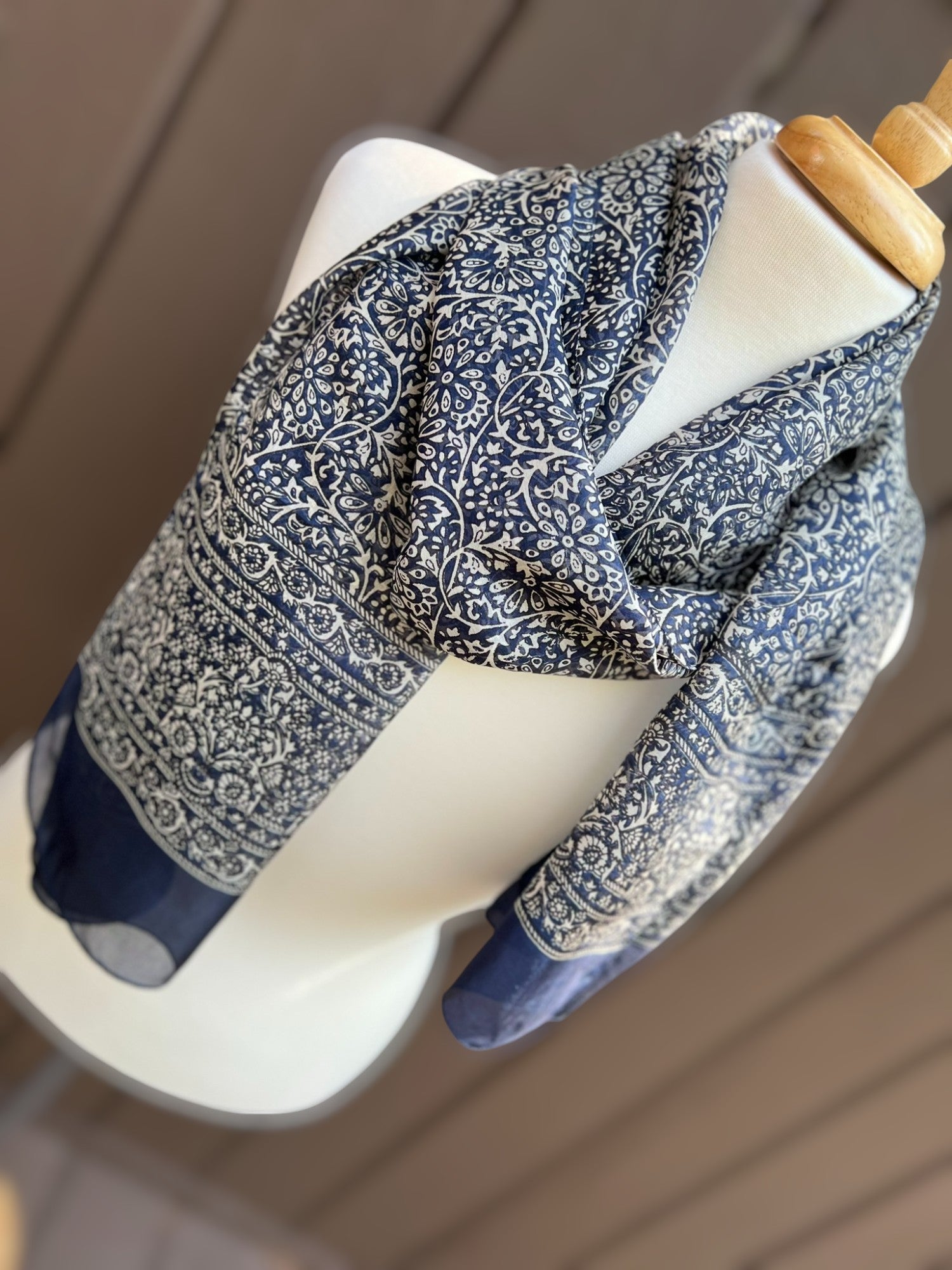 Navy and White Silk Scarf-3