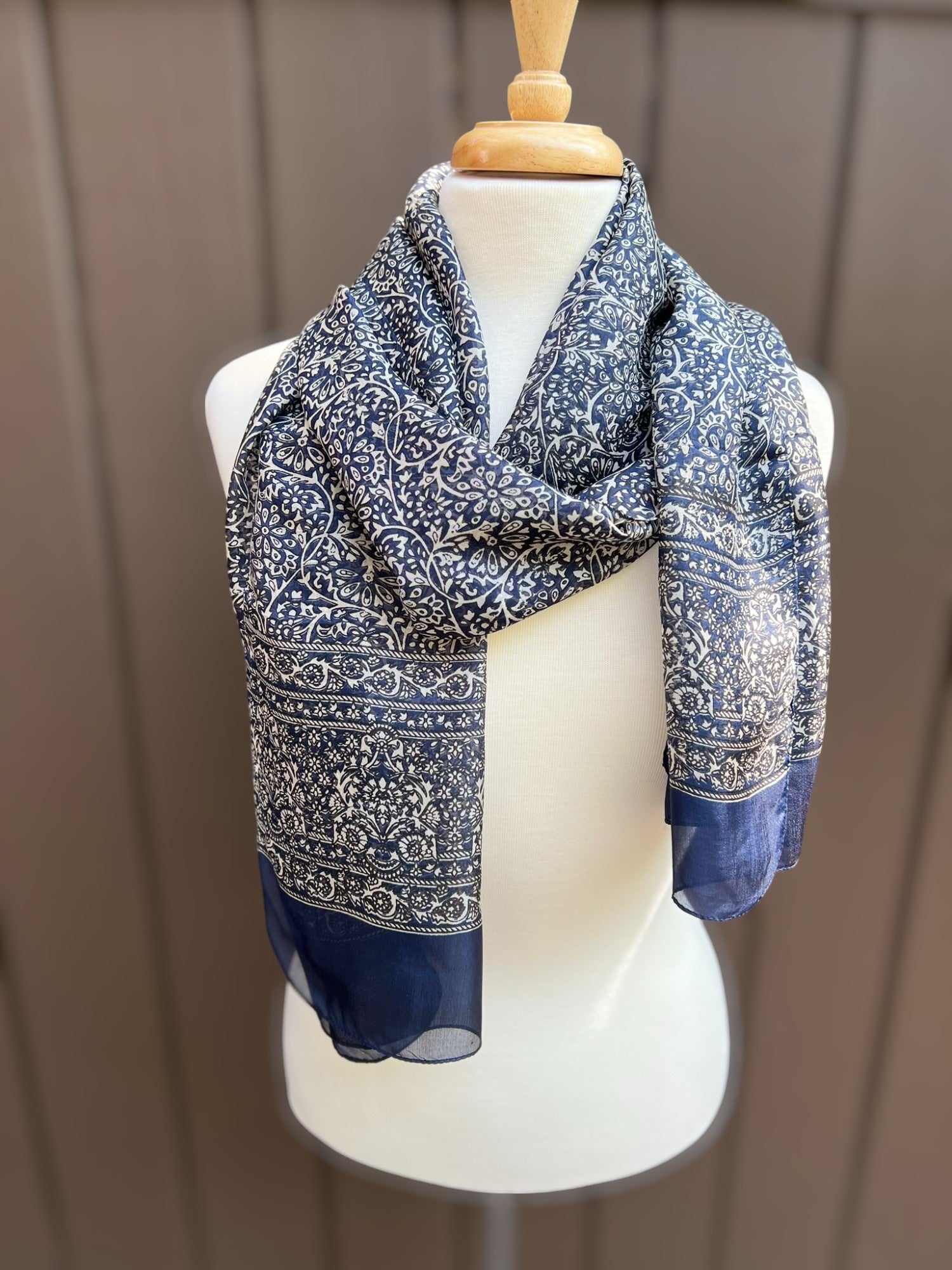 Navy and White Silk Scarf-1