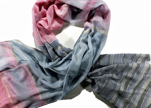 Pink and Blue Light Cotton Scarf-1