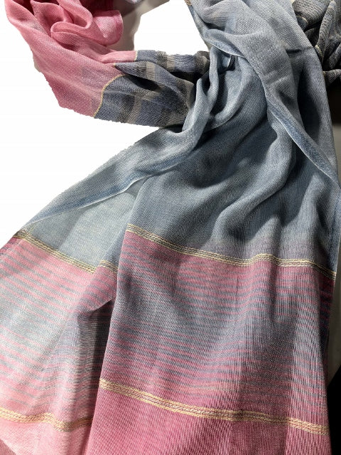 Pink and Blue Light Cotton Scarf-3