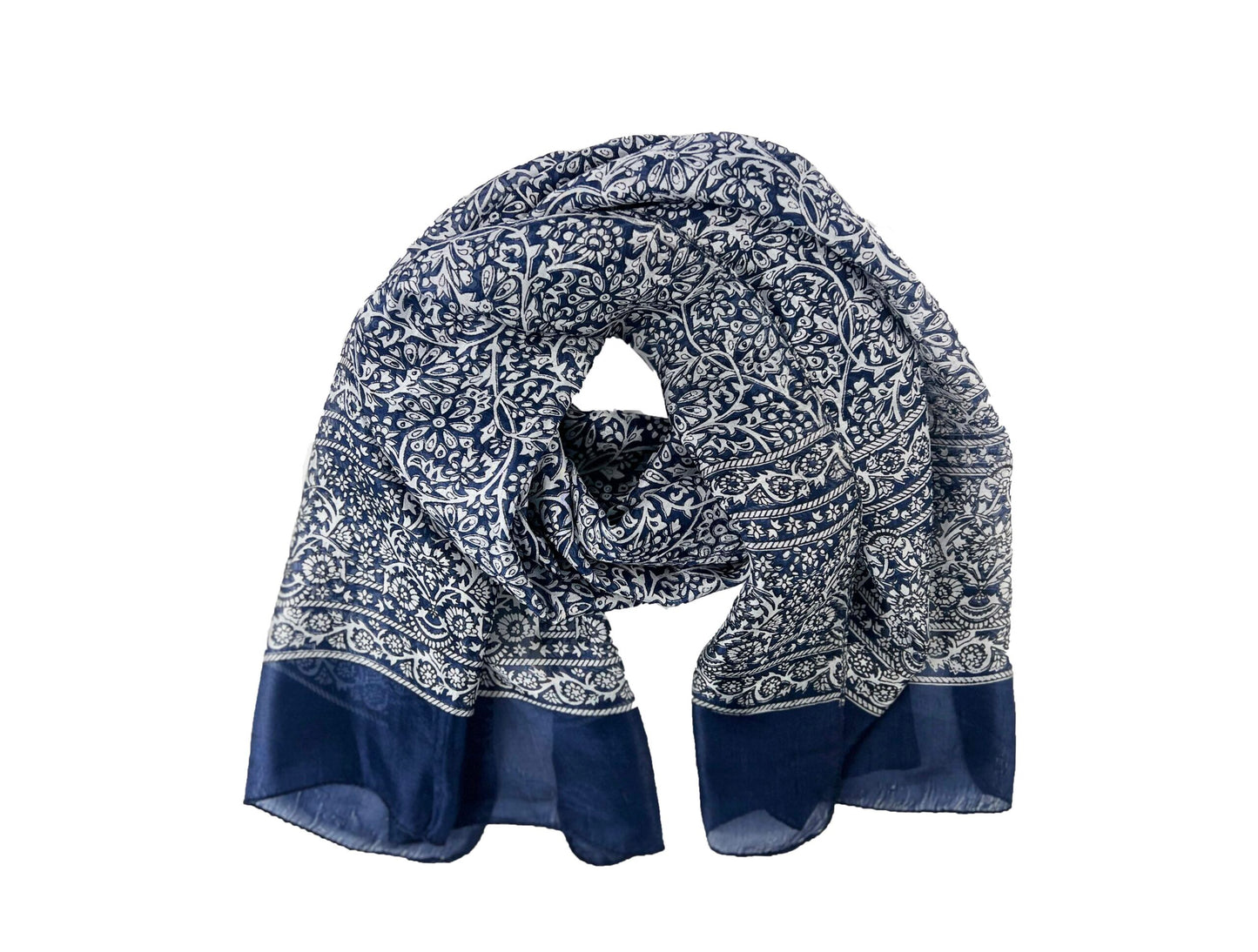 Navy and White Silk Scarf-5