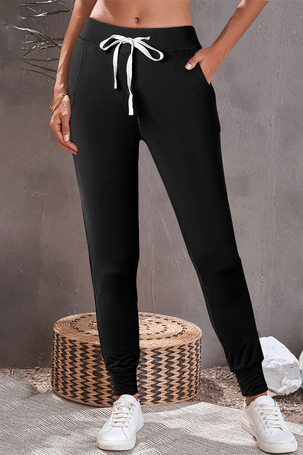 Drawstring Waist Pocketed Leggings.-0