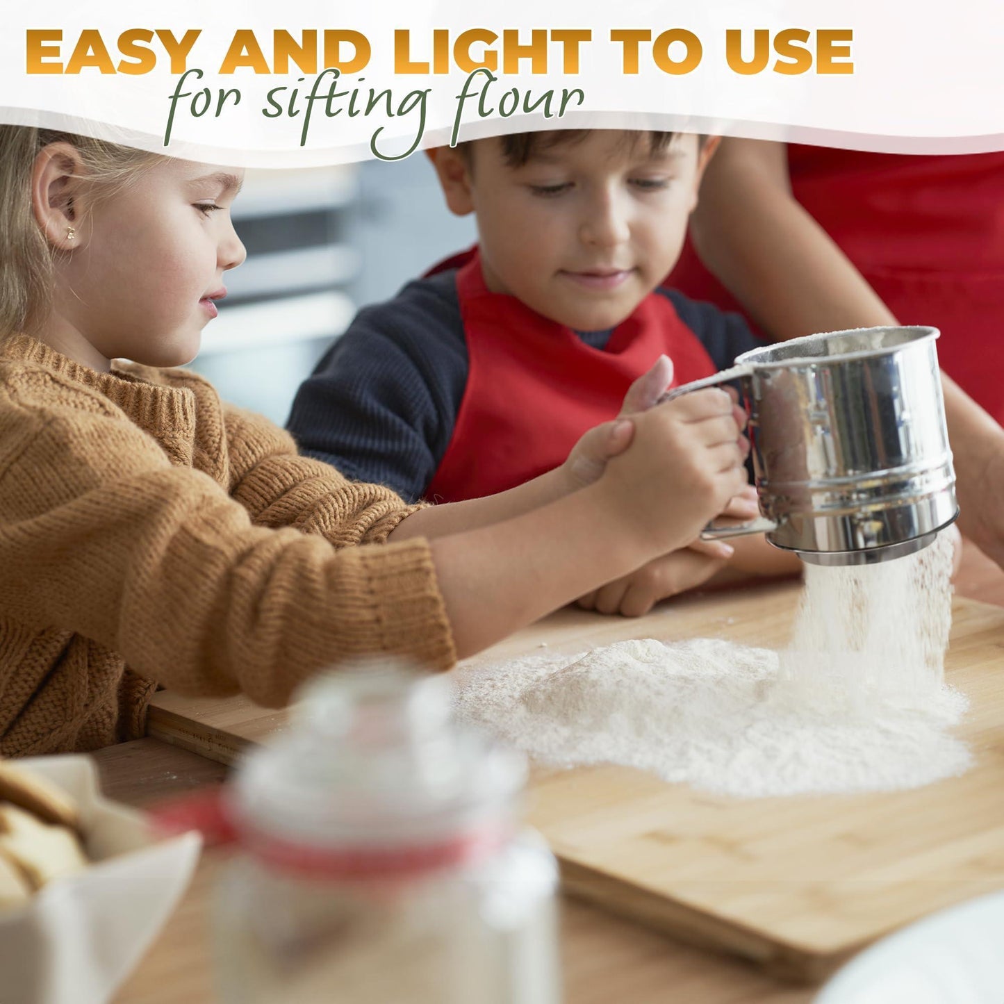5 Cup Flour Sifter for Baking – Large Capacity Flour Sifter Stainless Steel (5.1  x 5.1 ) with Double Mesh – One Hand Operation Designed for Quick & Easy Sifting