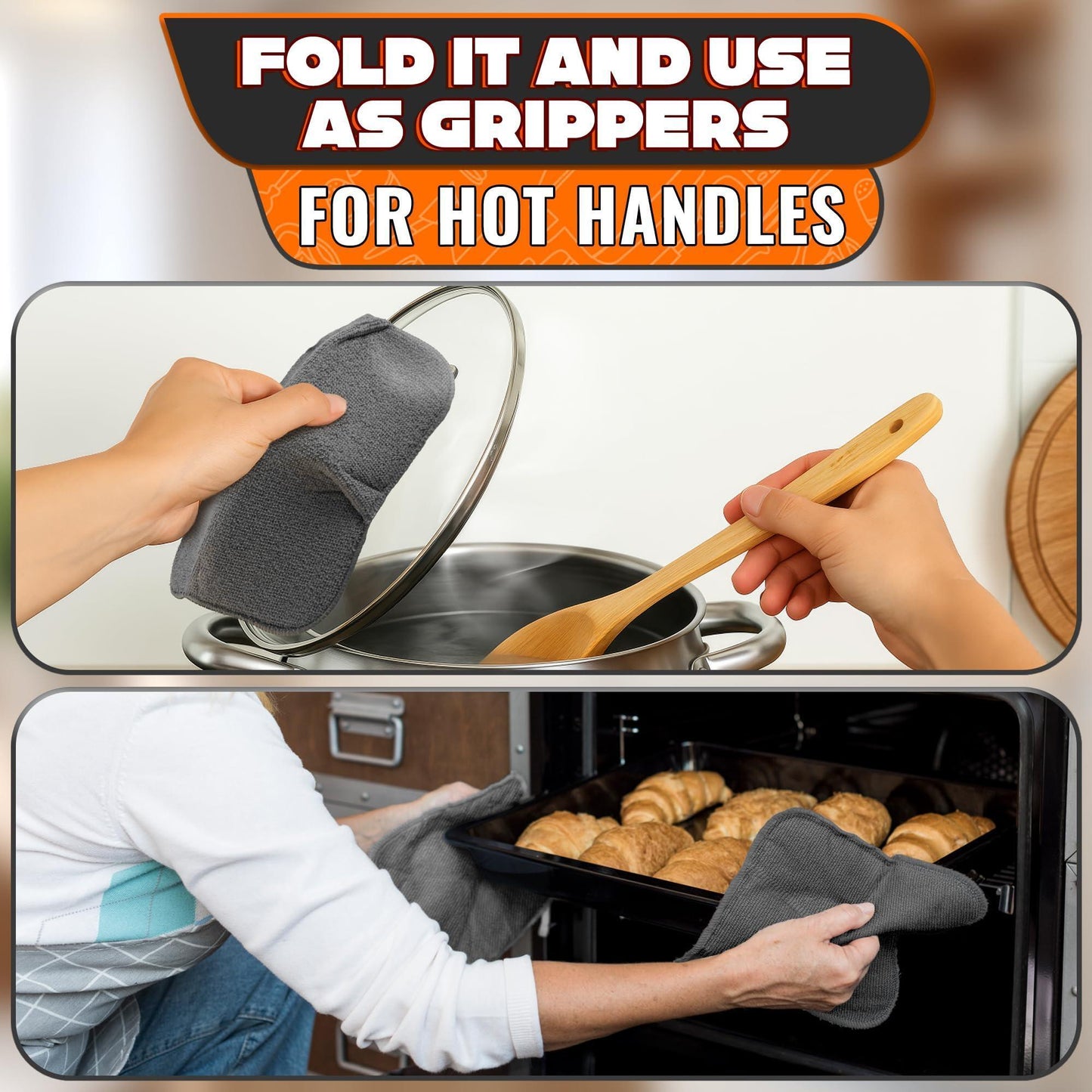 4 Pcs Microwave Bowl Holders for Hot Food – 7.5  Gray Microwave Bowl Cozy Holders for Safe & Easy Handling of Hot Bowls Saucers & Cups – Machine Washable Soft Textured Fabric for Hand Protection