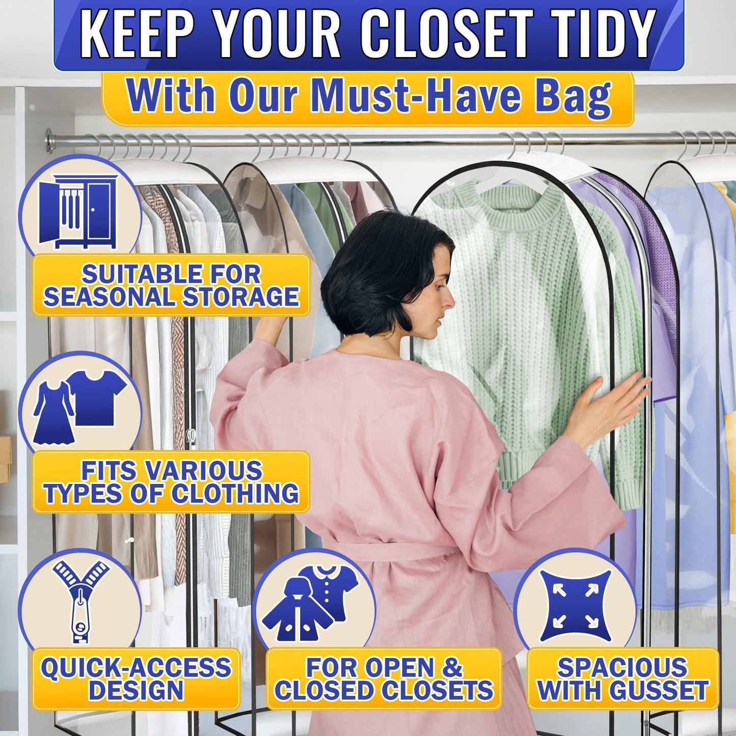 4 Pcs Clear Garment Bags for Hanging Clothes – Dust Proof Suit Bags for Closet Storage (40 x24 x10 ) with Zipper Sides – Designed for Travel & Organization Protects Clothes & Keeps Them Ready to Wear