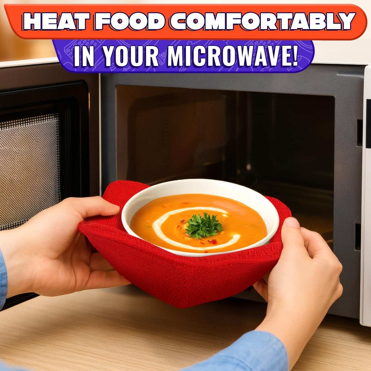 Microwave Bowl Holder Set of 5 – Five Color Pack Microwave Bowl Holders for Hot Food (7.5 x7.5 ) – Heat Resistant Fabric for Bowls Cups Saucers Machine Washable