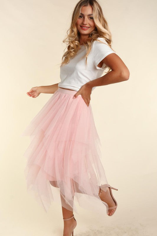 Plus Size Asymmetric Tiered Tulle Skirt with Lining