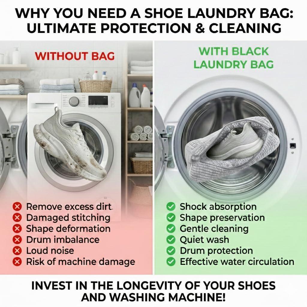 Shoe Washing Machine Bag 2 Pack for Washer & Dryer – Thick Padded Sneaker Laundry Bags with Mesh Panels & Zipper Protective Shoe Washer Bag for Running & Gym Shoes