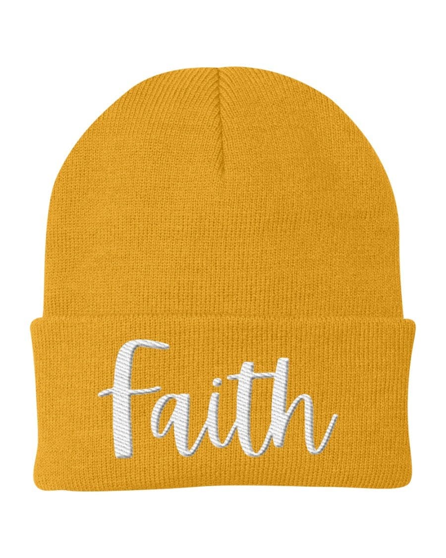 Beanie Knit Cap - Faith Embroidered Hat / White Text-4