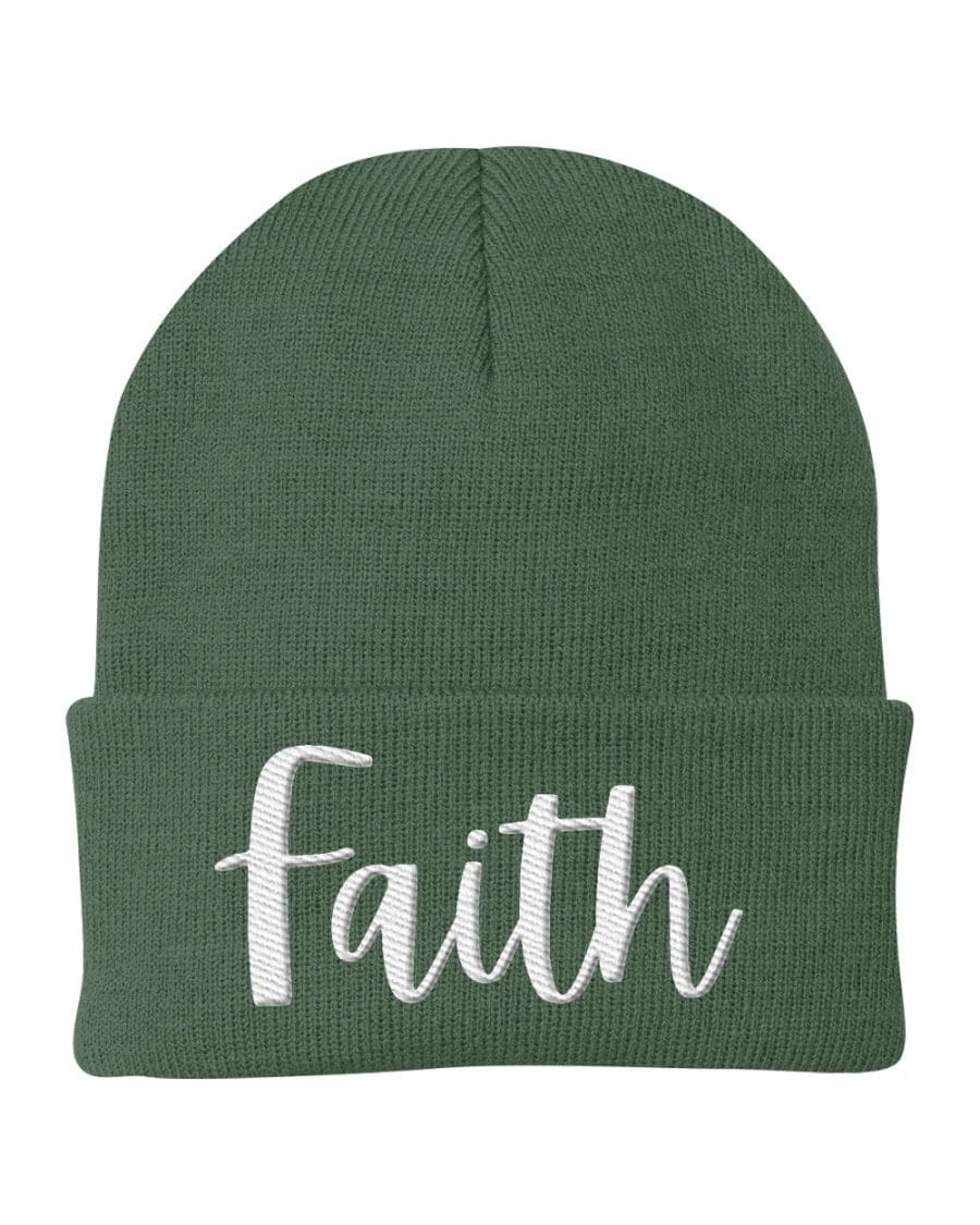 Beanie Knit Cap - Faith Embroidered Hat / White Text-3