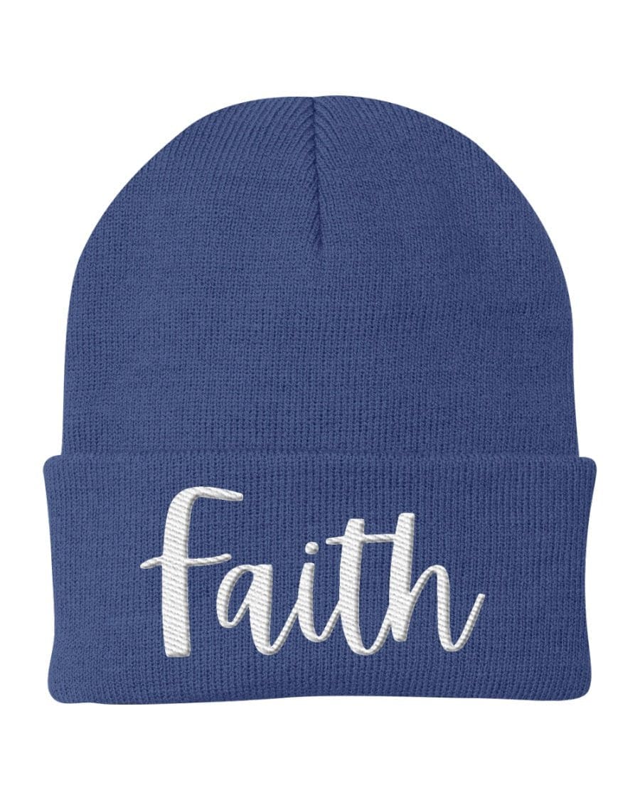 Beanie Knit Cap - Faith Embroidered Hat / White Text-0