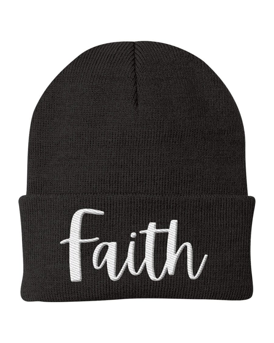 Beanie Knit Cap - Faith Embroidered Hat / White Text-8