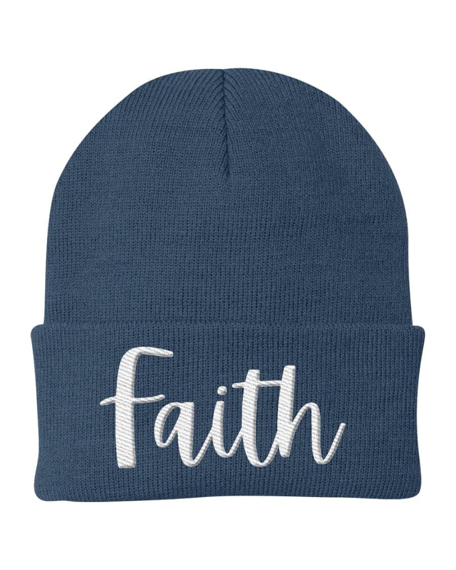 Beanie Knit Cap - Faith Embroidered Hat / White Text-1