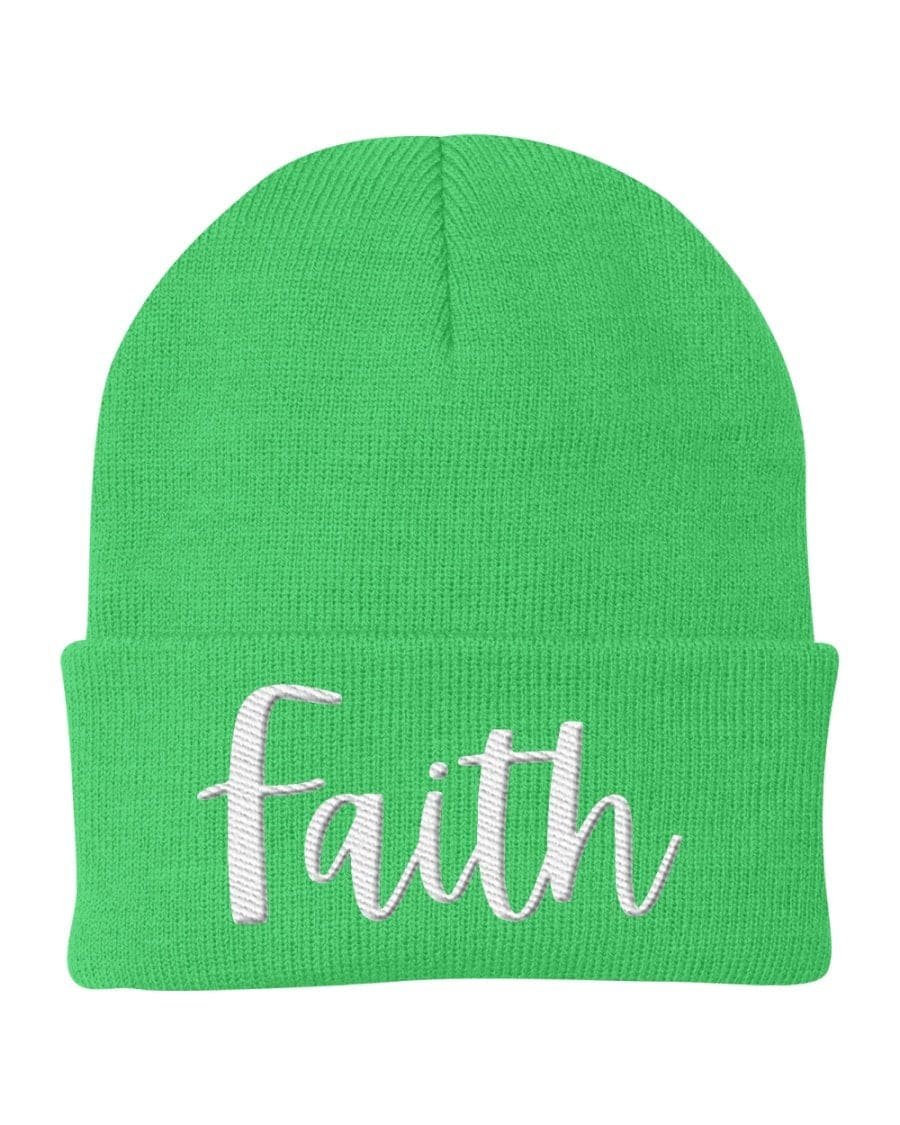 Beanie Knit Cap - Faith Embroidered Hat / White Text-2