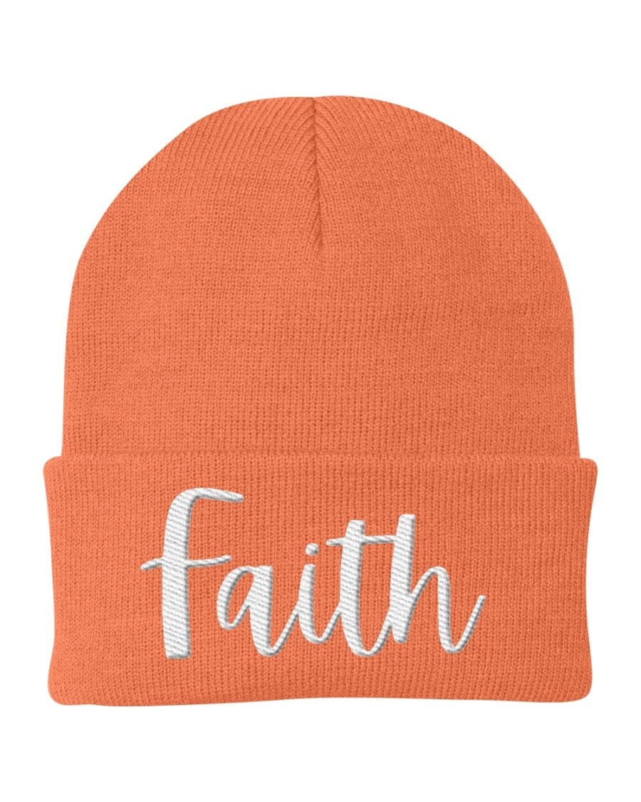 Beanie Knit Cap - Faith Embroidered Hat / White Text-6