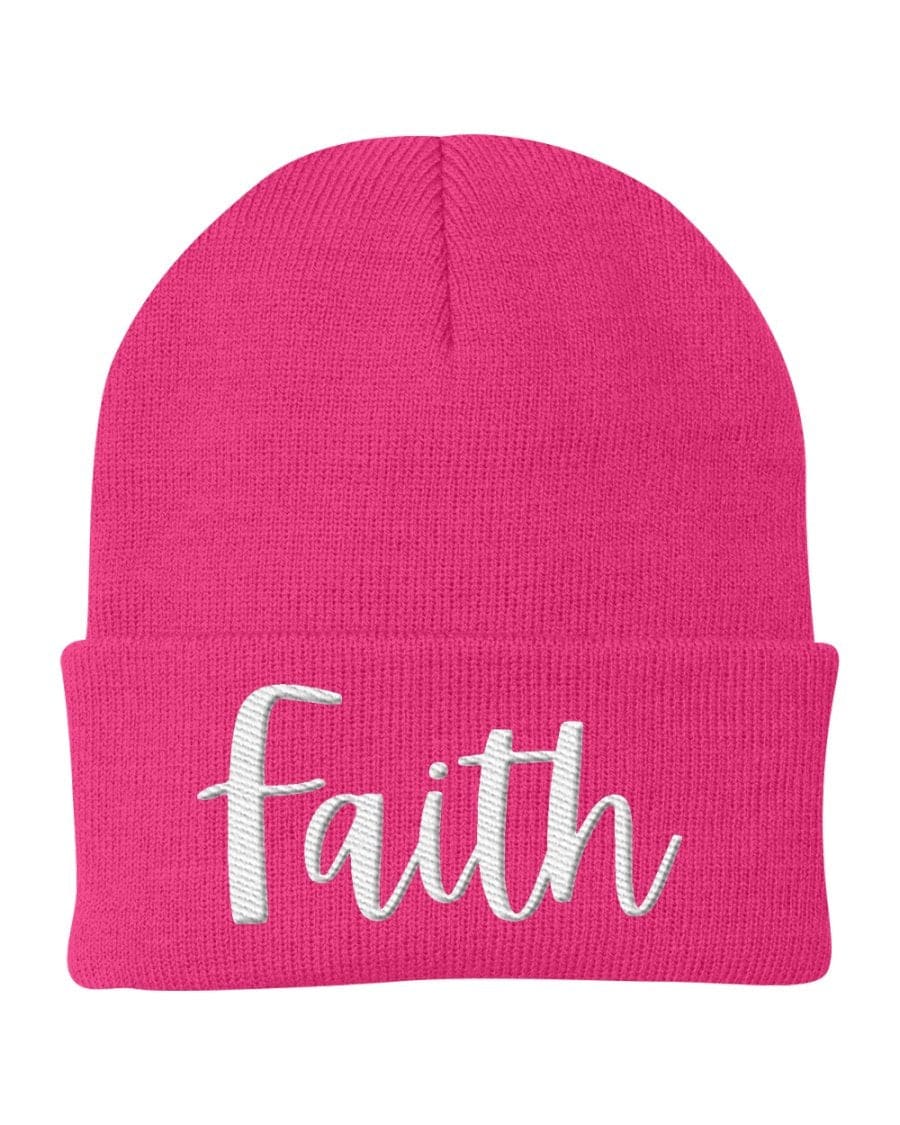 Beanie Knit Cap - Faith Embroidered Hat / White Text-9