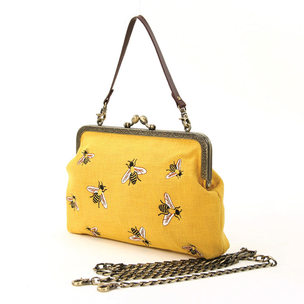 Bees Vintage Kisslock Handbag : Yellow-1