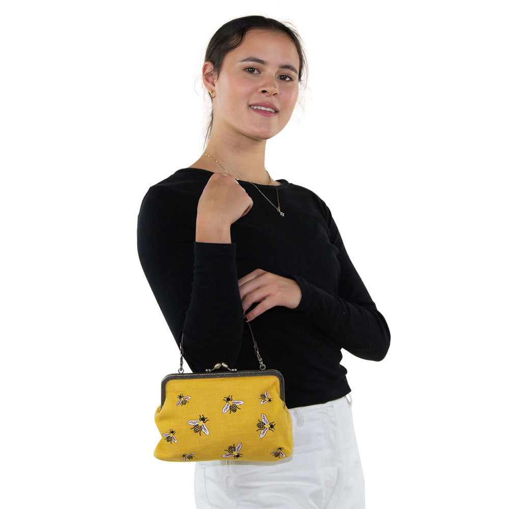 Bees Vintage Kisslock Handbag : Yellow-2