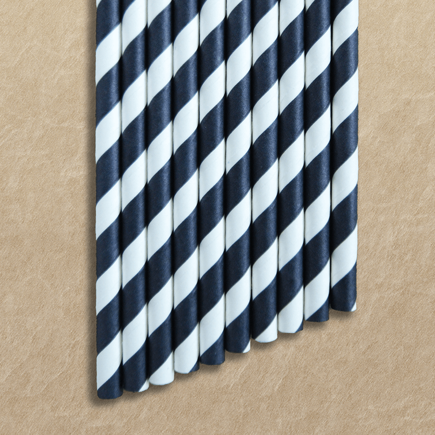 Black & White Striped Paper Straws – Eco-Friendly & Durable (50-Count)