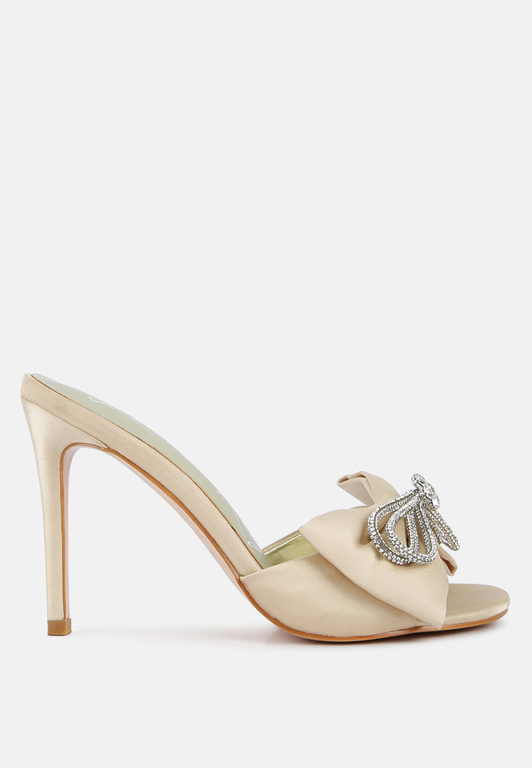 Brag In Rhinestone Embellished Bow Satin Heels-5
