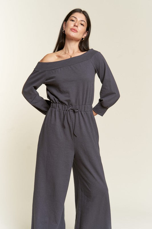 One Shoulder Terry Jumpsuit - Scarvesnthangs