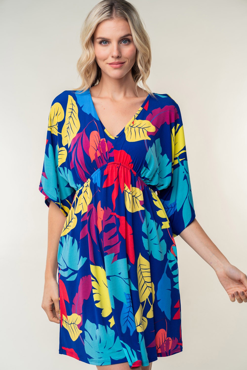 Multicolor Printed V-Neck Mini Dress