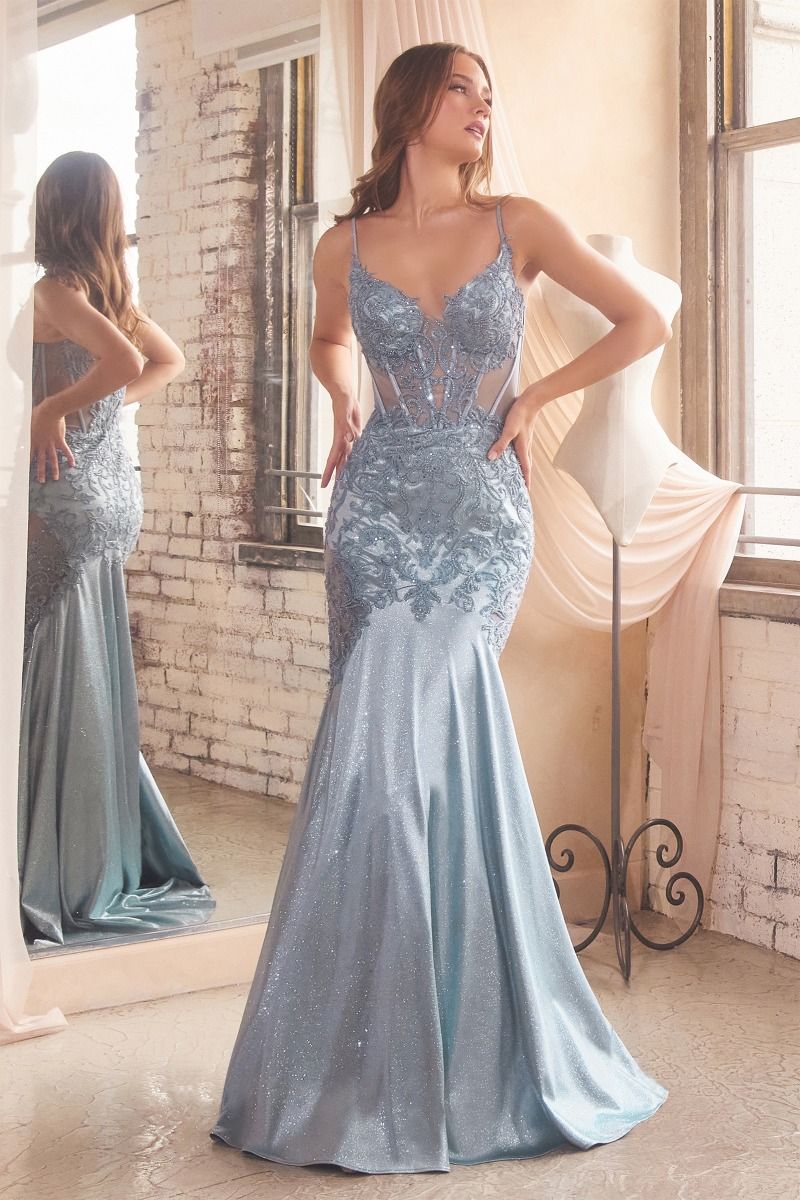 Glitter & Lace Mermaid Embellished Bodice Long Evening Dress CDCDS470-0