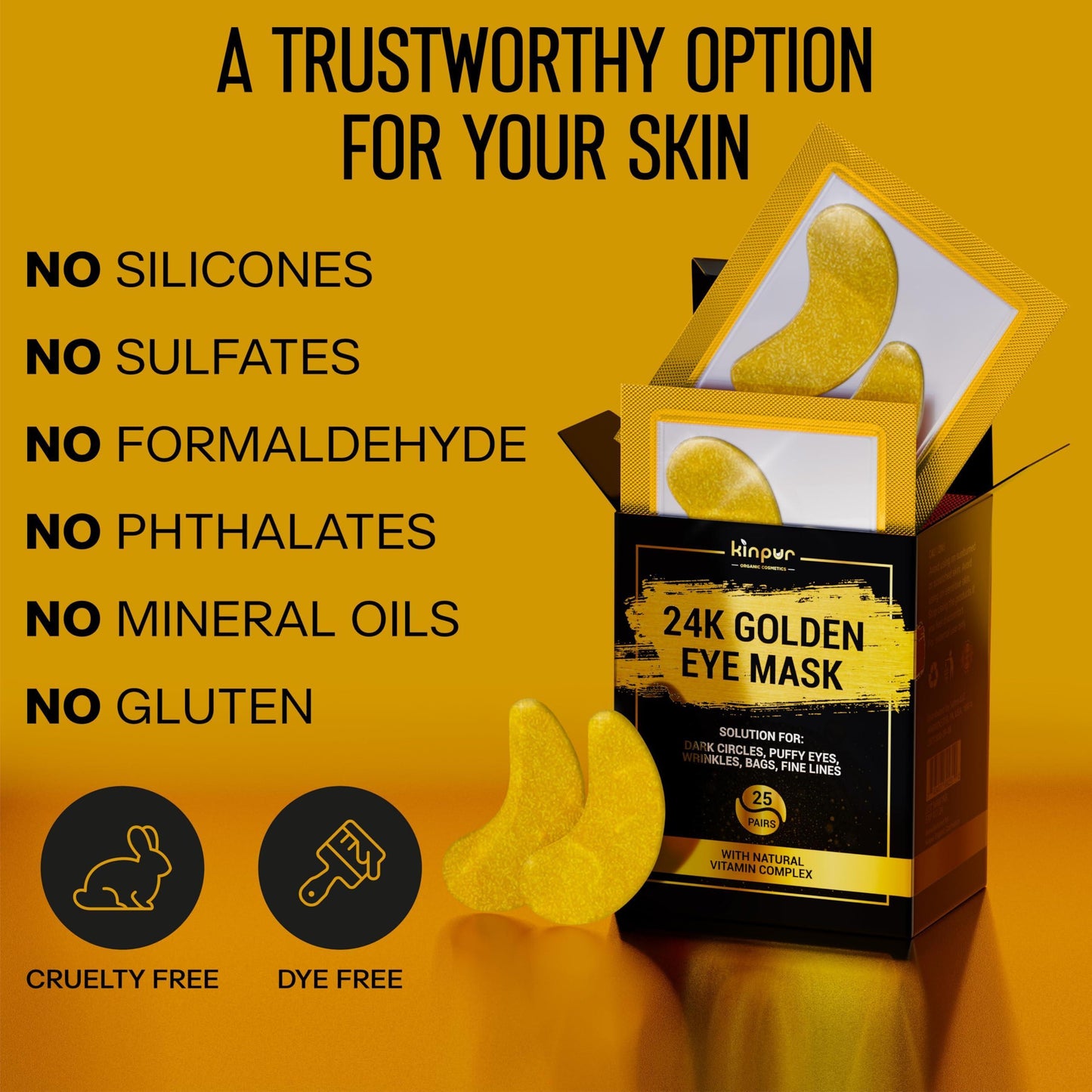 24K Gold Under Eye Patches for Puffy Eyes and Dark Circles – Retinol Collagen Eye Masks for Women & Men – Hydrating AntiAging Brightening Eye Gel Pads – Dark Circle & Bags Eye Care 50 pcs